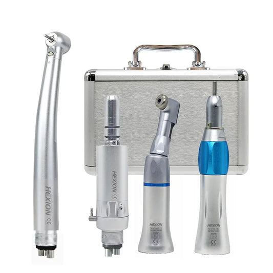 4Pcs/Kit LED High Speed Dental Handpiece Metal Box Kits With Lights E-generator Push Button 3 Water Spray 2/4 Holes