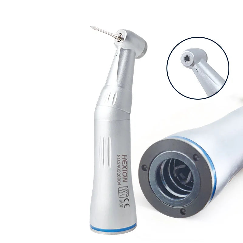 HEXION Dental Inner Slow Contra Angle  1:1 Ratio E-Tape Low Speed Handpiece Push Button Internal Water Spray 2/4 Holes Air Motor