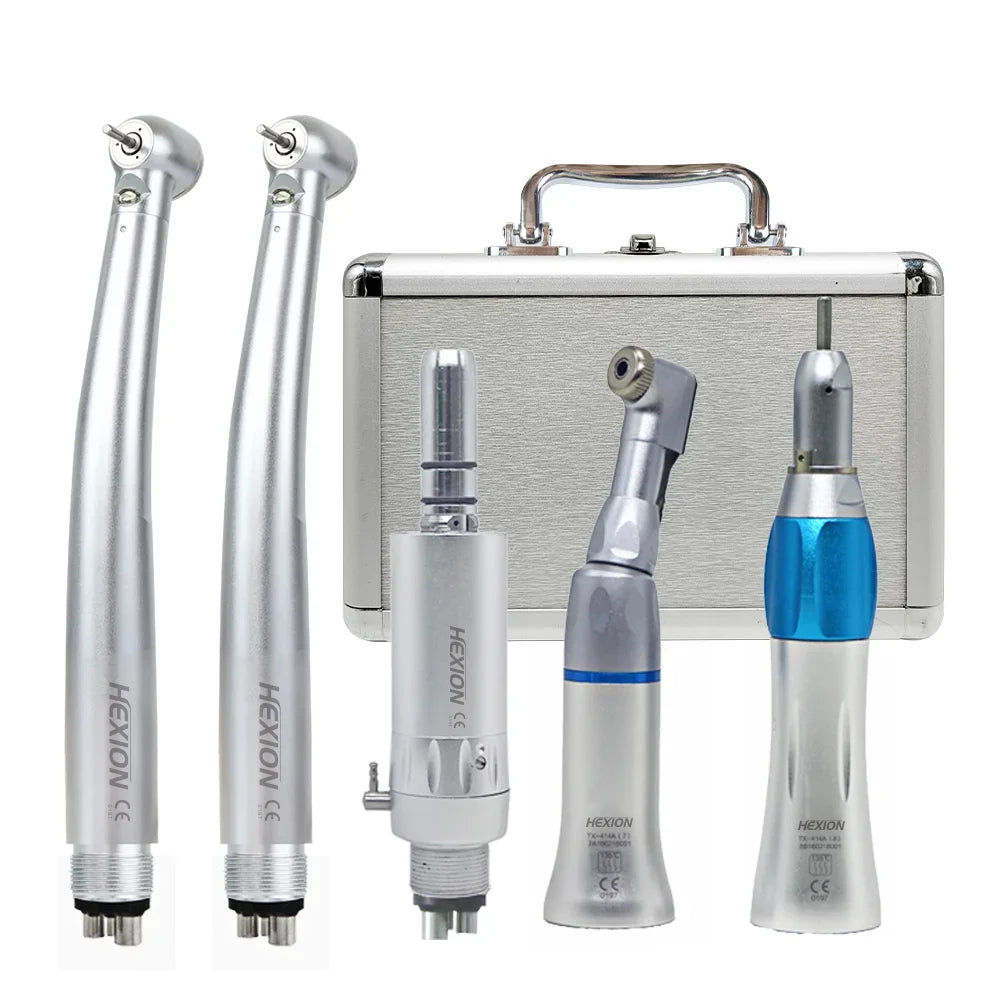 TOSI 5Pcs/Kit LED High Speed Dental Handpiece Kits With Lights,E-generator,Torque Head, Push Button, 3 Water Spray, 2 Holes