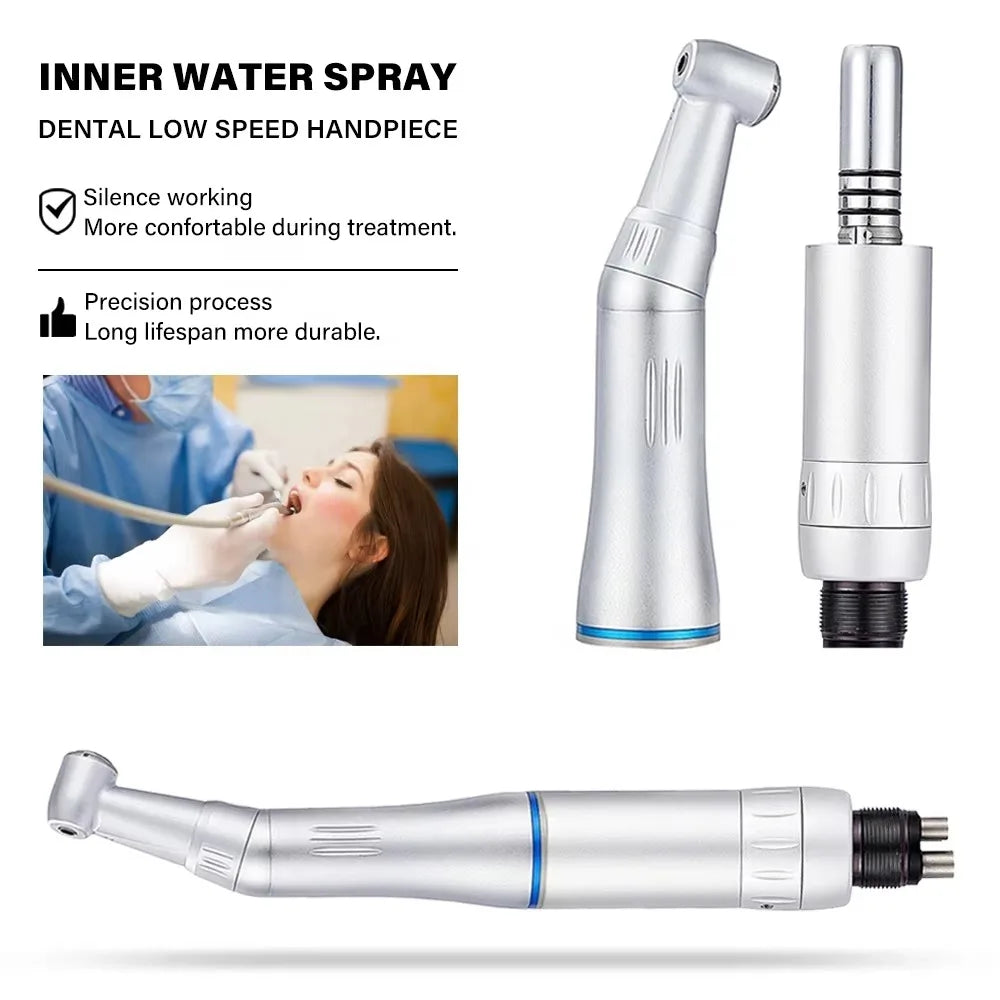 HEXION Dental Inner Slow Contra Angle  1:1 Ratio E-Tape Low Speed Handpiece Push Button Internal Water Spray 2/4 Holes Air Motor