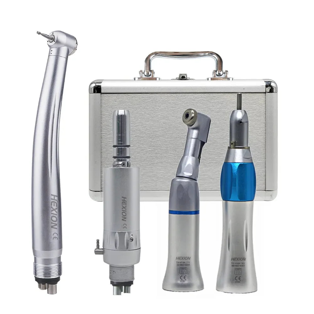 4Pcs/Kit LED Dental High Spped &Low Speed Handpiece kit With Metal Box E-generator,Torque Head, Push Button, 3 Water Spray Kits