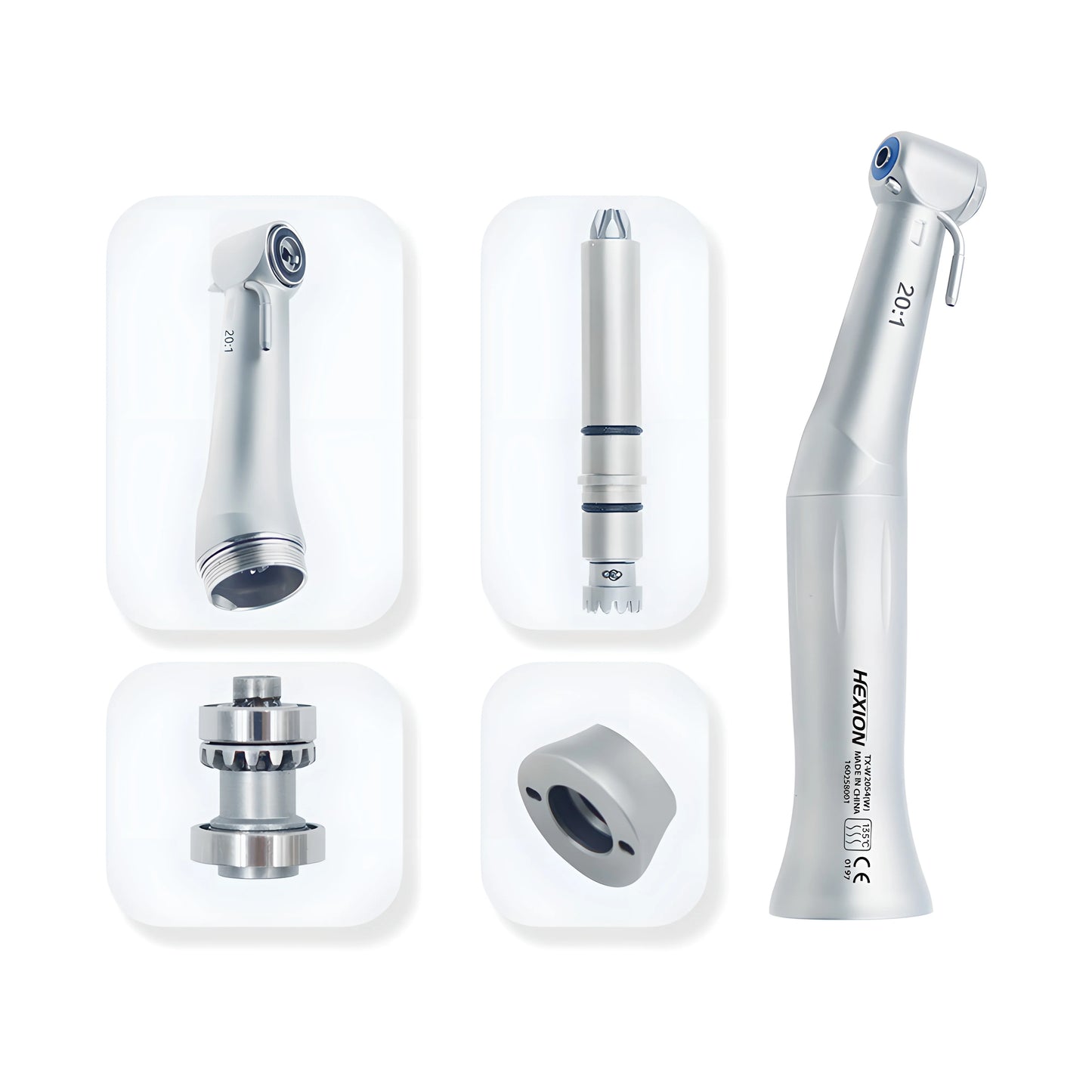 HEXION 20:1 Dental Implant Handpiece Push ButtonLow Speed Reduction E-Type Connector Contra Angle Handpiece Torque 80Ncm