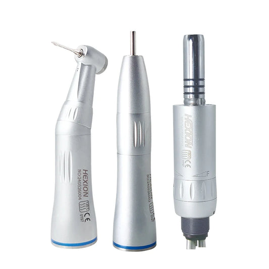 HEXION Dental Inner Slow Contra Angle  1:1 Ratio E-Tape Low Speed Handpiece Push Button Internal Water Spray 2/4 Holes Air Motor